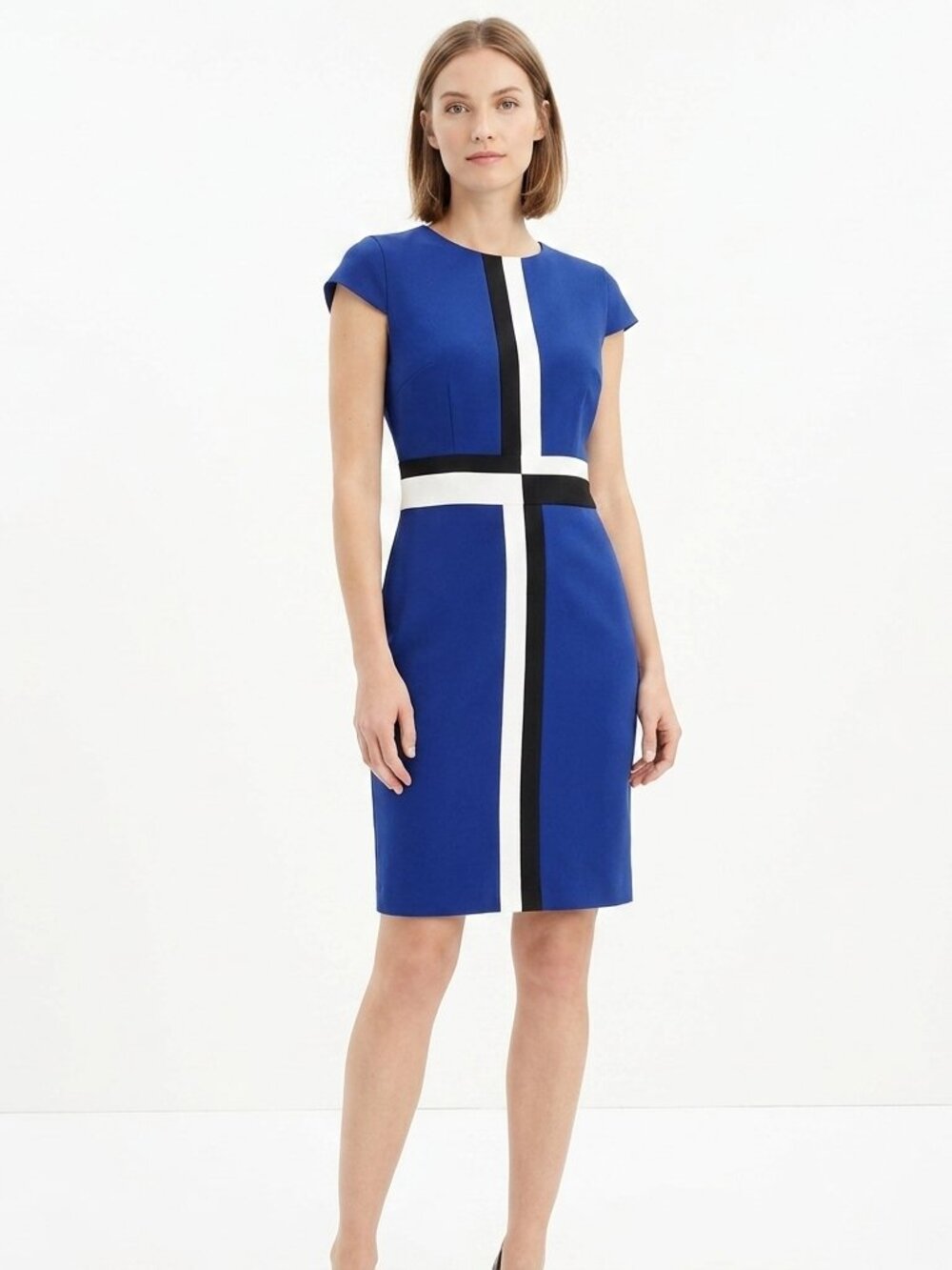 ABS Silver Label Colour Block Fitted Sheath Office Dress- Sz. 6